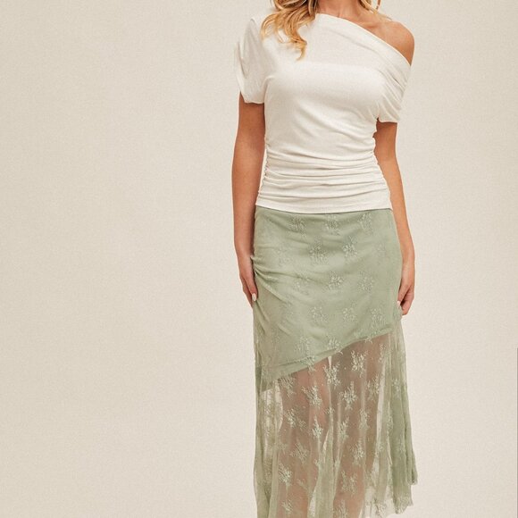 Asymetrical Neck Line Ruched Knit Top - Picture 2 of 3